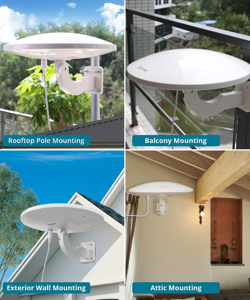 ANTOP TV Antenna for Local Channels, Outdoor HDTV Antenna for Digital Smart TV, Omni Directional UFO Amplified 360 High Reception for RV/Marine 65 Miles Long Range with 33ft Coaxial Cable - Image 5